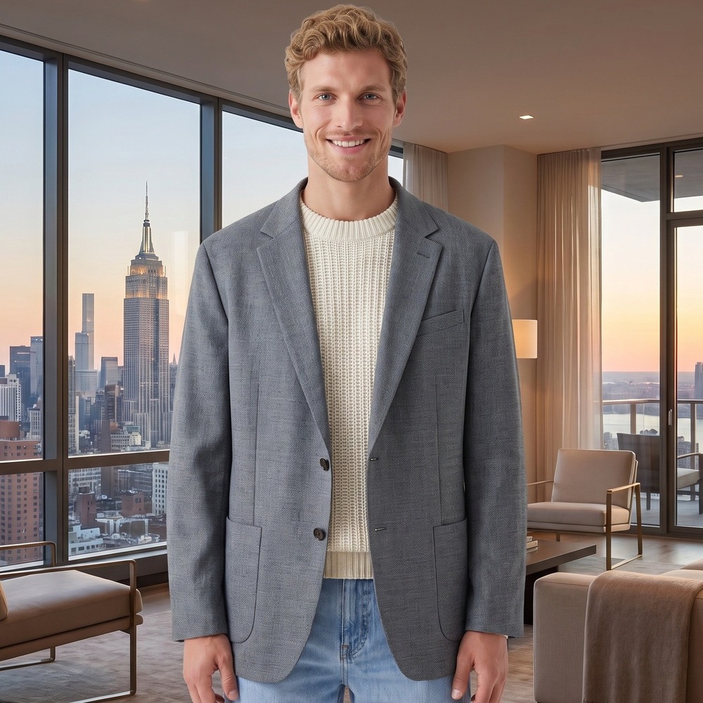 Bonobos Athletic Fit Wool Blazer Mens 46L Grey Textured Italian Sport Coat